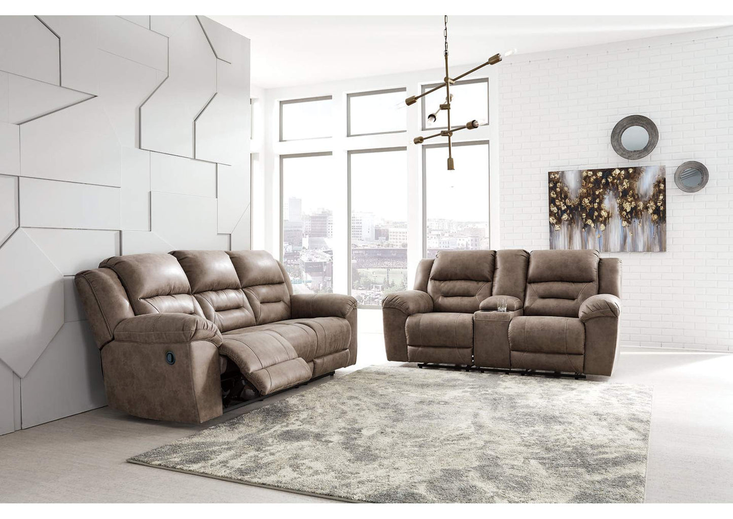 Stoneland Manual Reclining Sofa and Loveseat Set