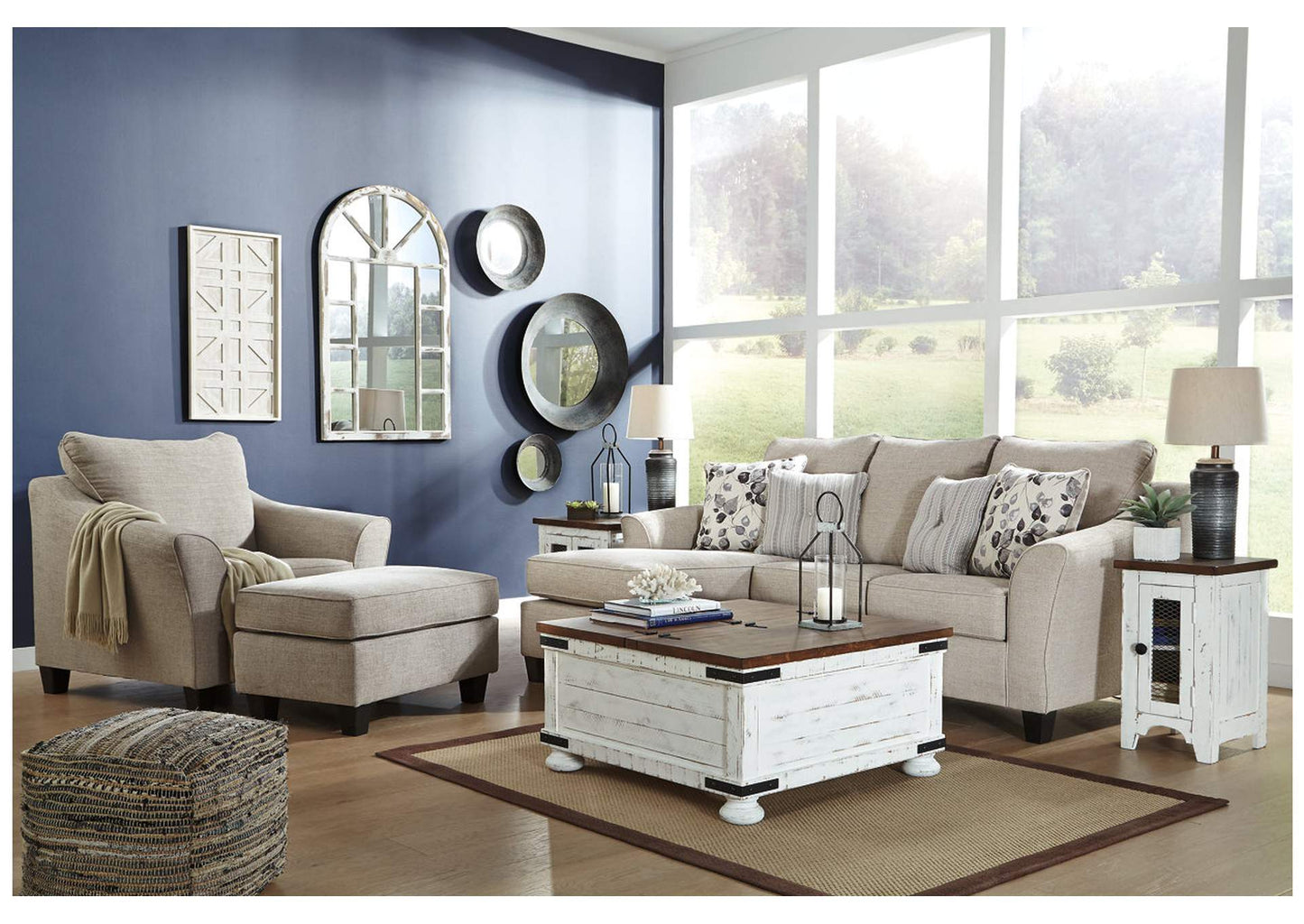 Abney Sofa Chaise, Chair, and Ottoman