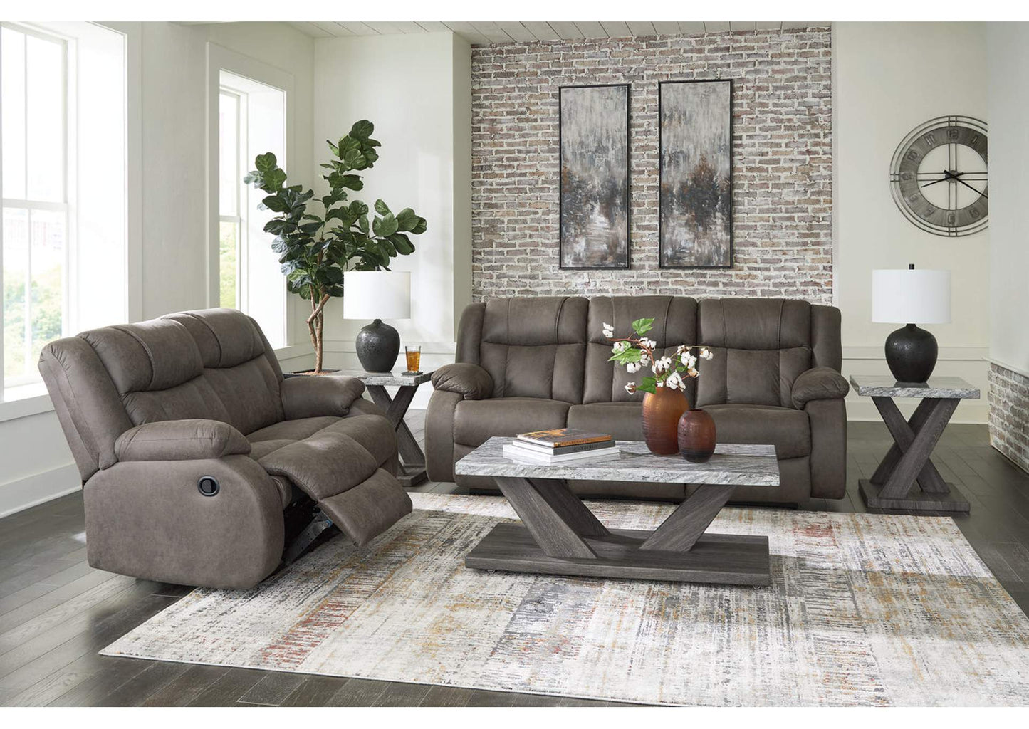 First Base Manual Reclining Sofa and Loveseat