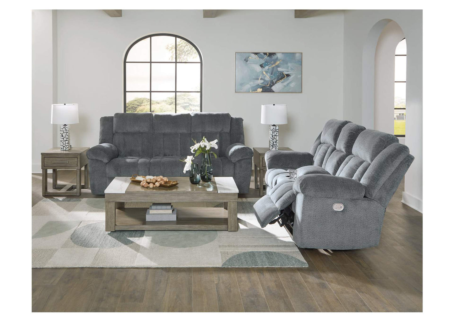 Tip-Off Dual Power Reclining Sofa and Loveseat