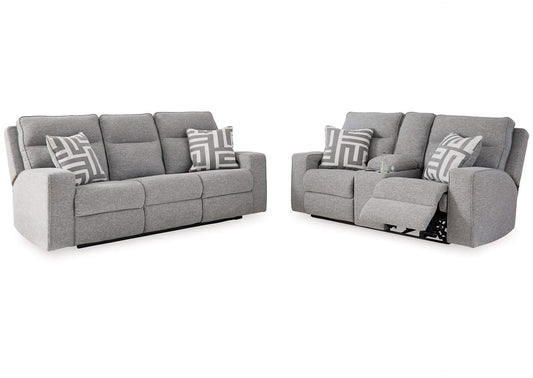 Biscoe Performance Fabric Dual Power Reclining Sofa and Loveseat