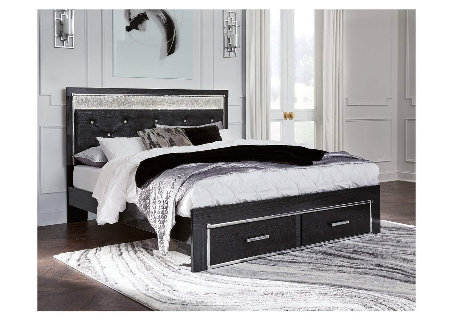 Kaydell King Upholstered Panel Storage Platform Bed