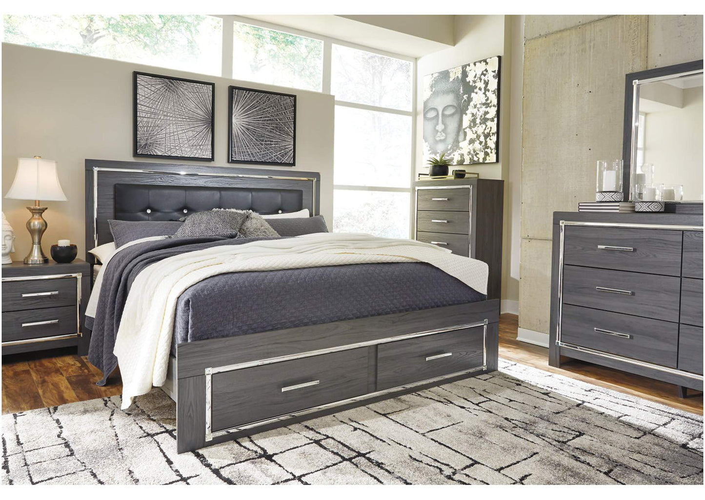 Lodanna King Panel Bed with 2 Storage Drawers