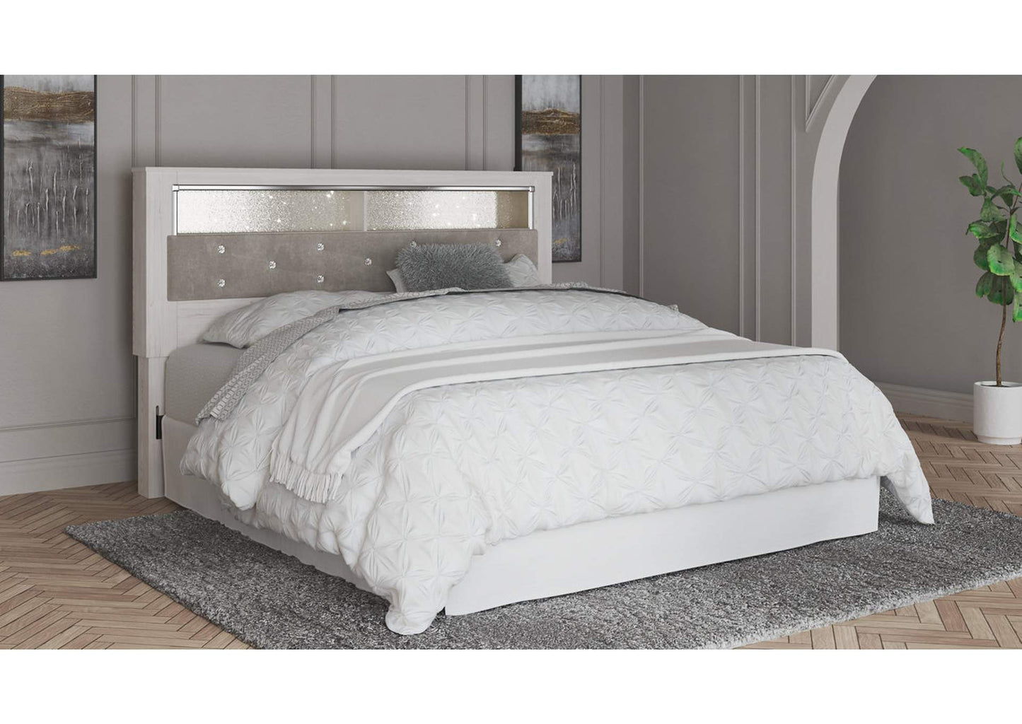 Altyra King Upholstered Panel Bookcase Headboard