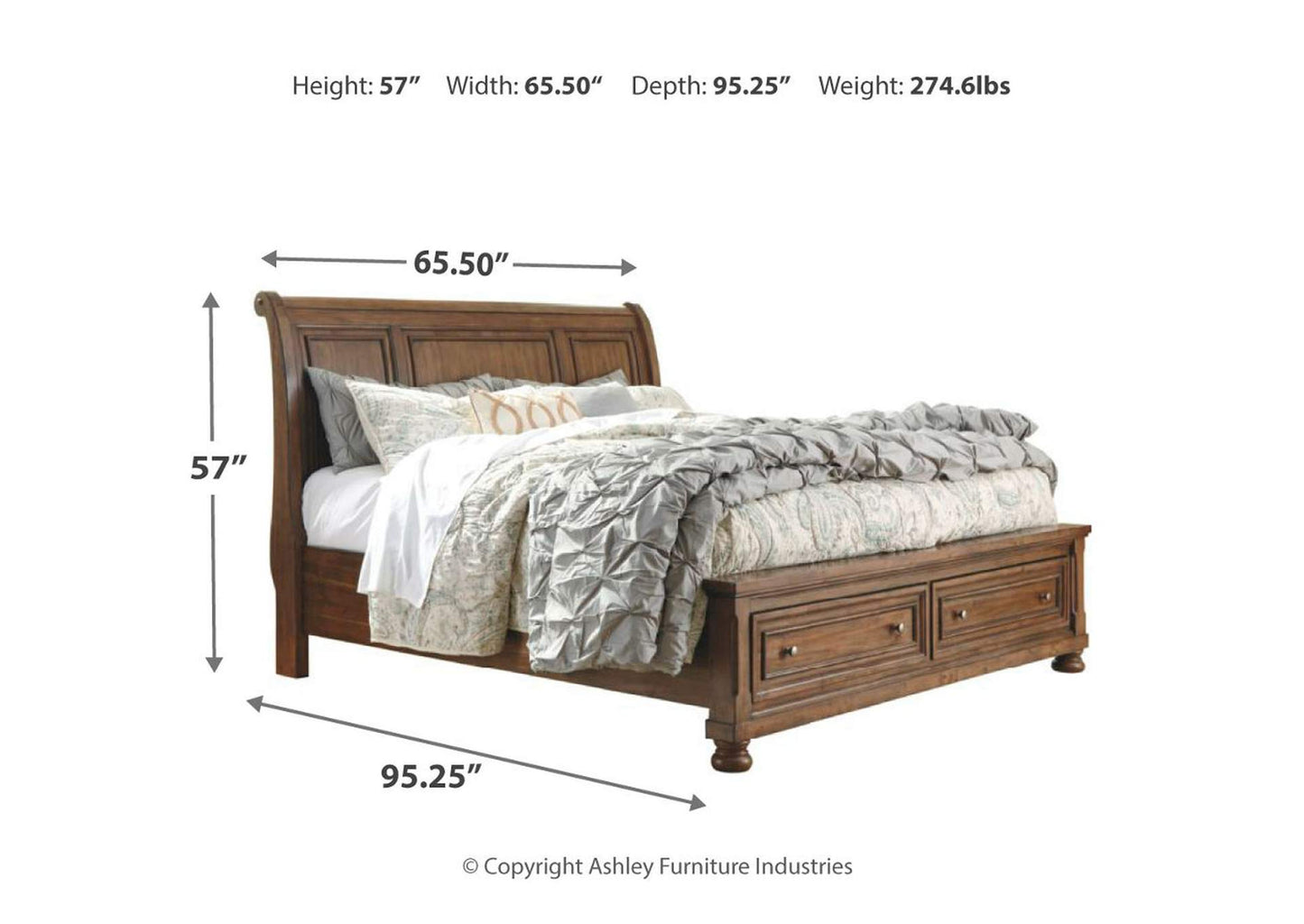 Flynnter Queen Sleigh Bed with 2 Storage Drawers