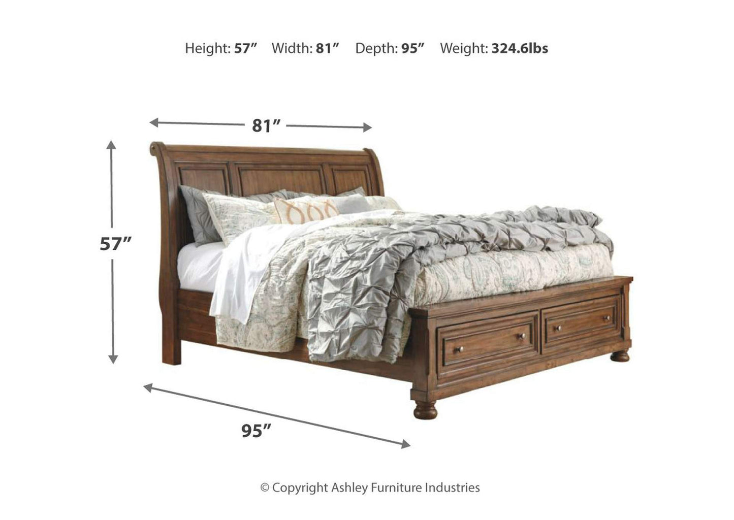 Flynnter California King Sleigh Bed with 2 Storage Drawers