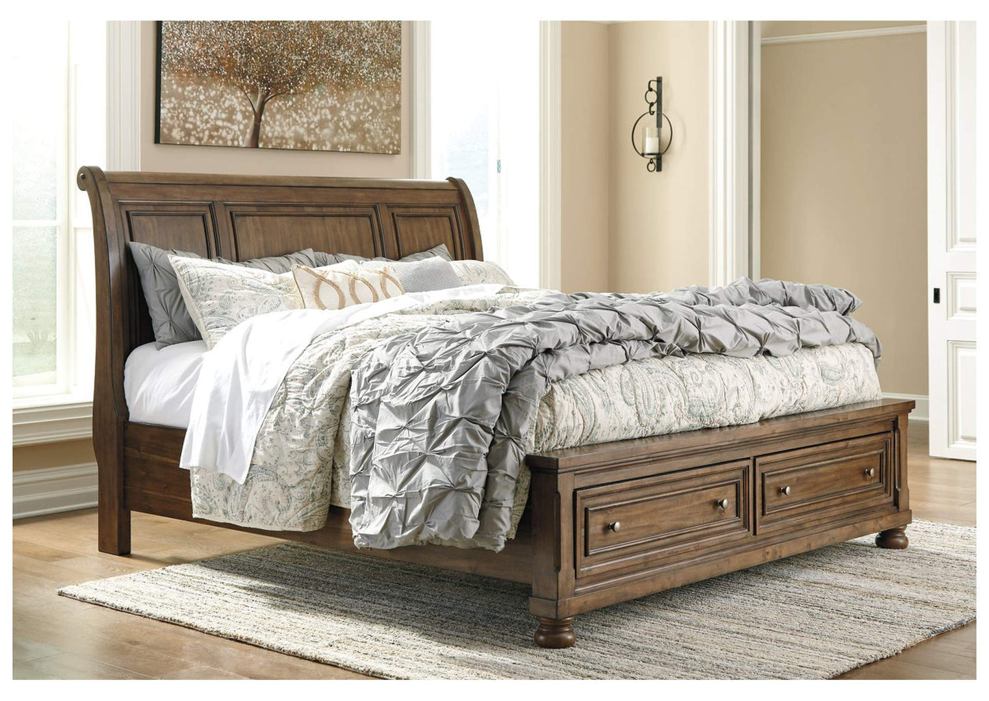 Flynnter King Sleigh Bed with 2 Storage Drawers