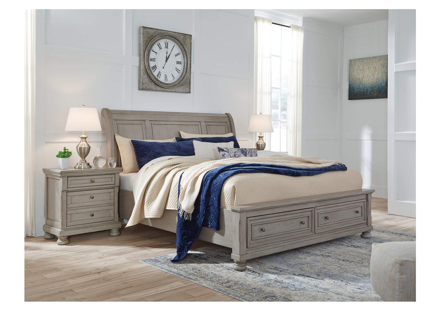 Lettner King Sleigh Bed with 2 Storage Drawers