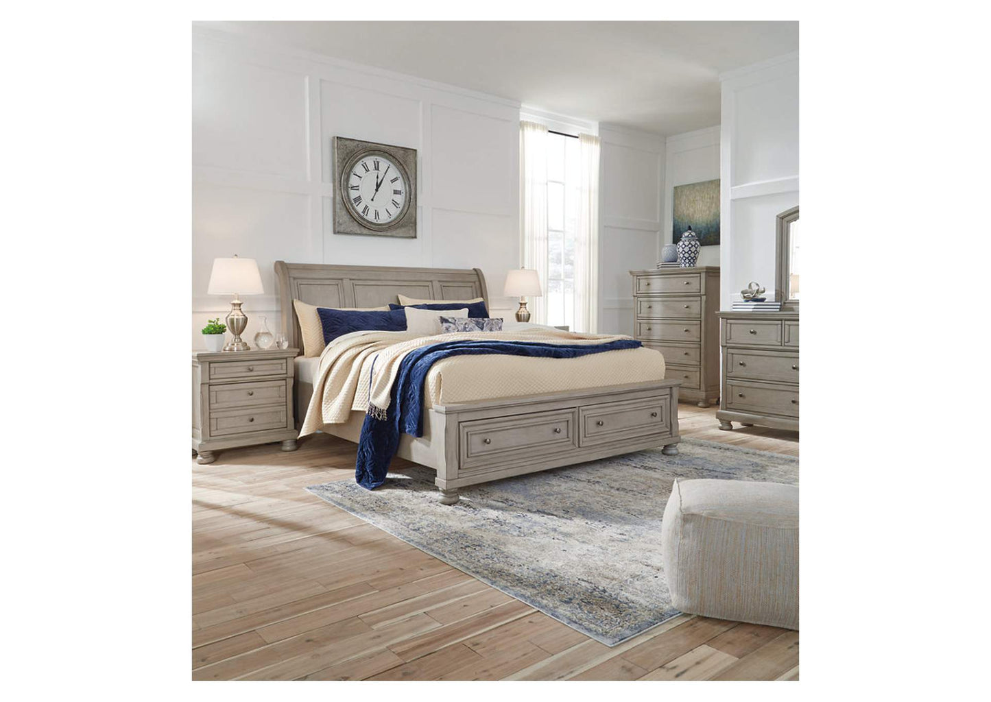 Lettner King Sleigh Bed with 2 Storage Drawers