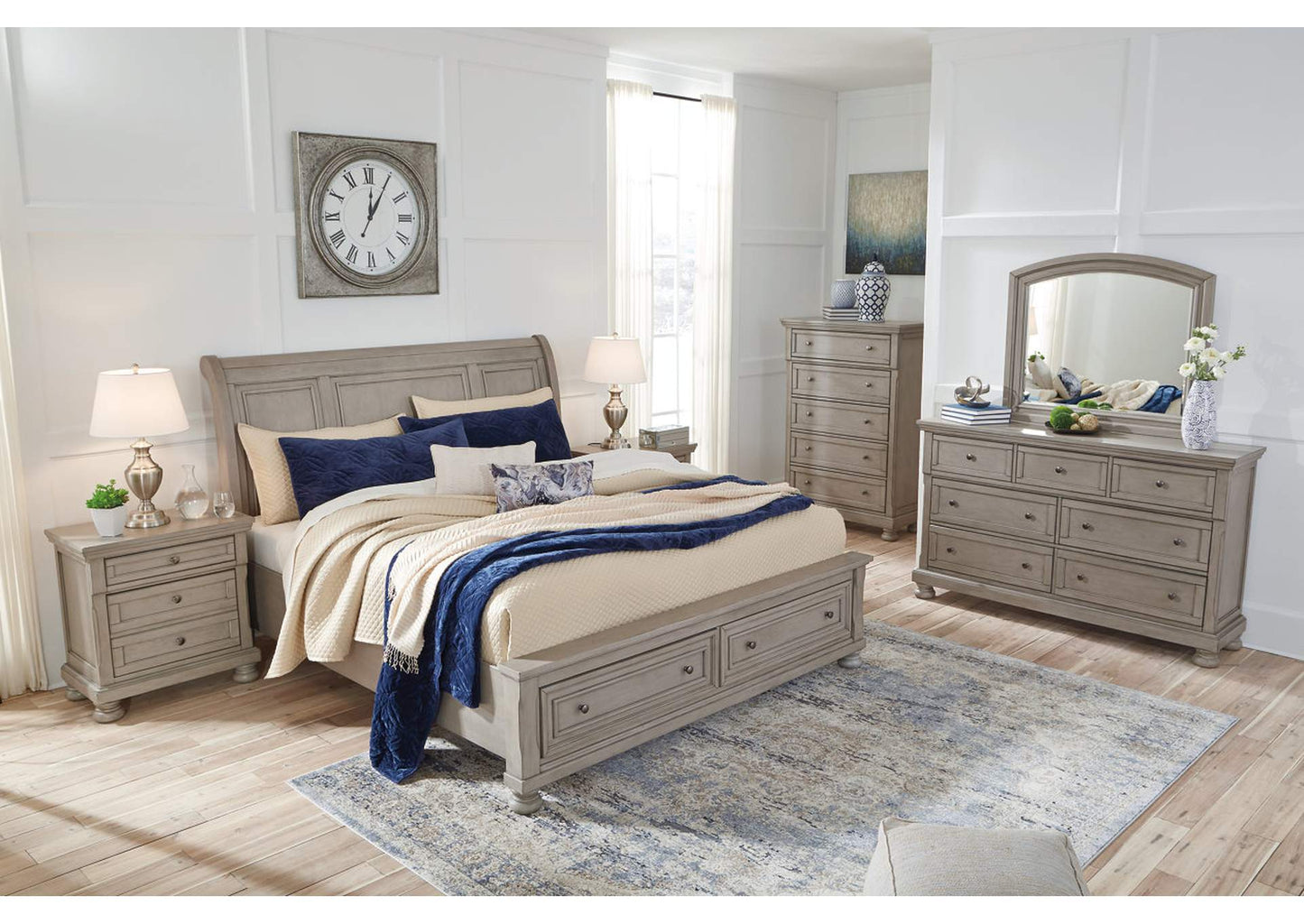 Lettner King Sleigh Bed with 2 Storage Drawers