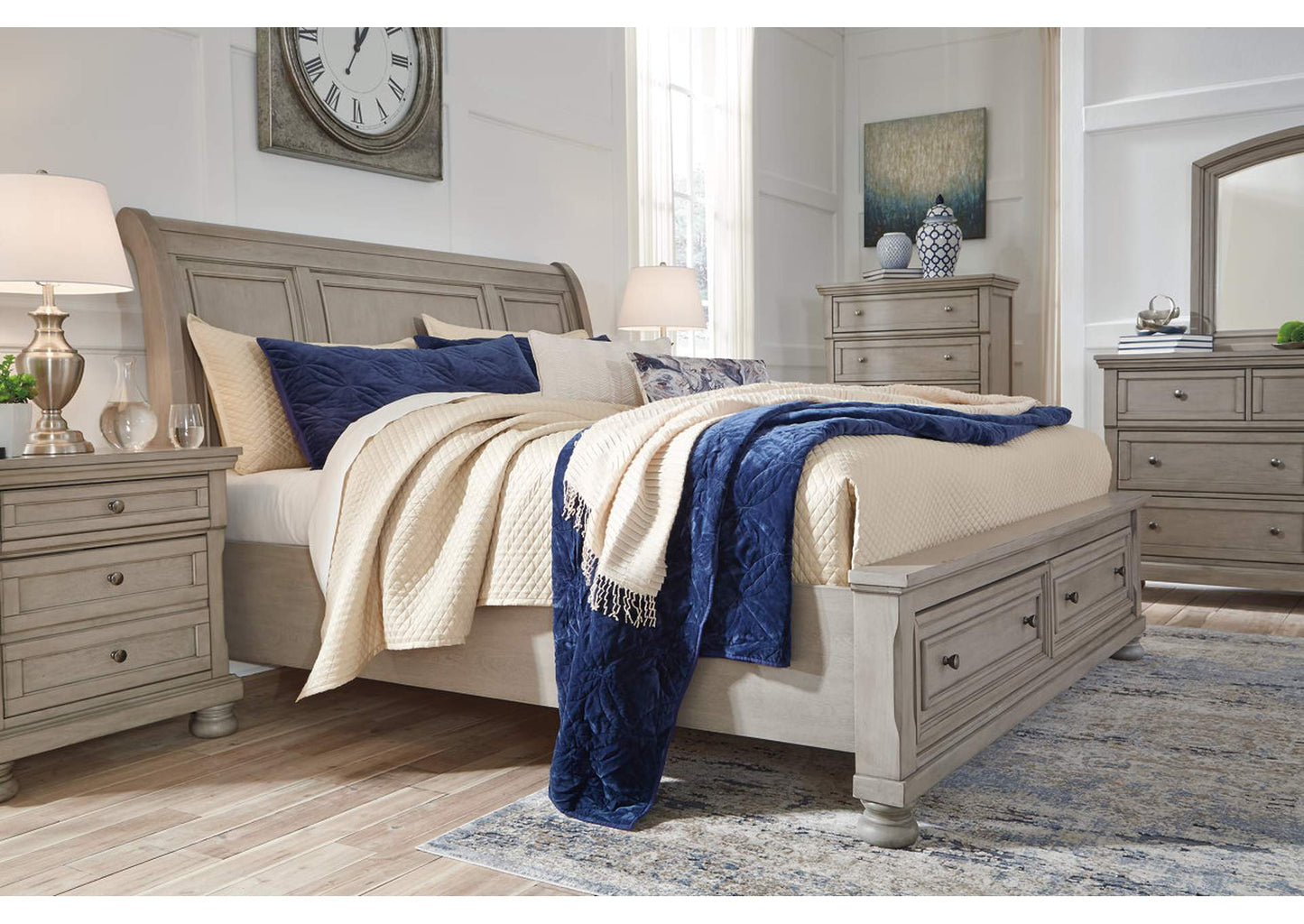 Lettner King Sleigh Bed with 2 Storage Drawers