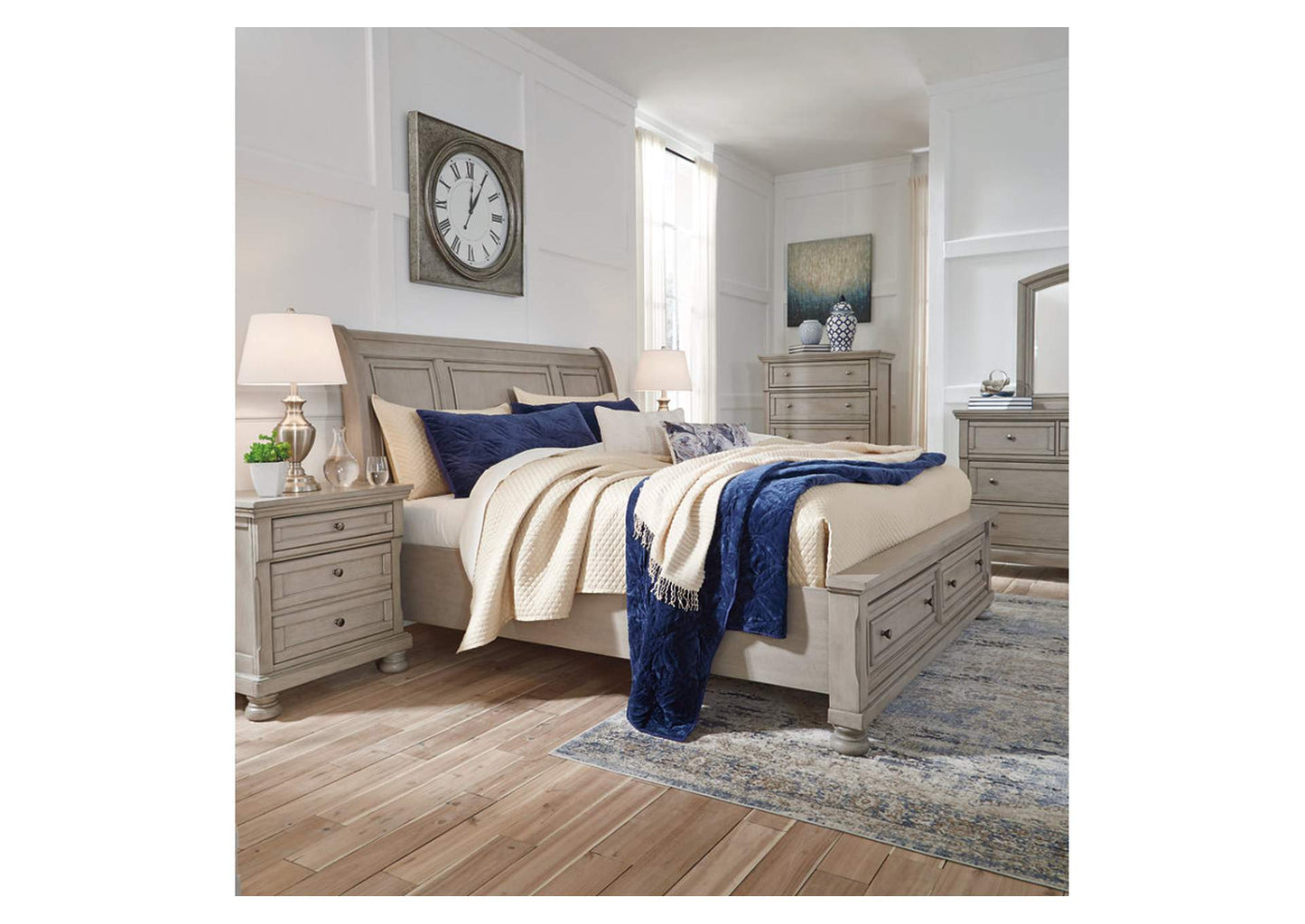 Lettner King Sleigh Bed with 2 Storage Drawers