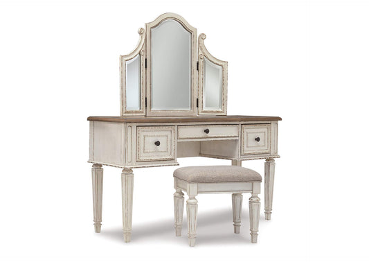 Realyn Vanity and Mirror with Stool