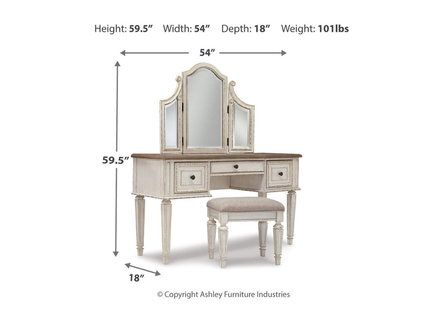 Realyn Vanity and Mirror with Stool