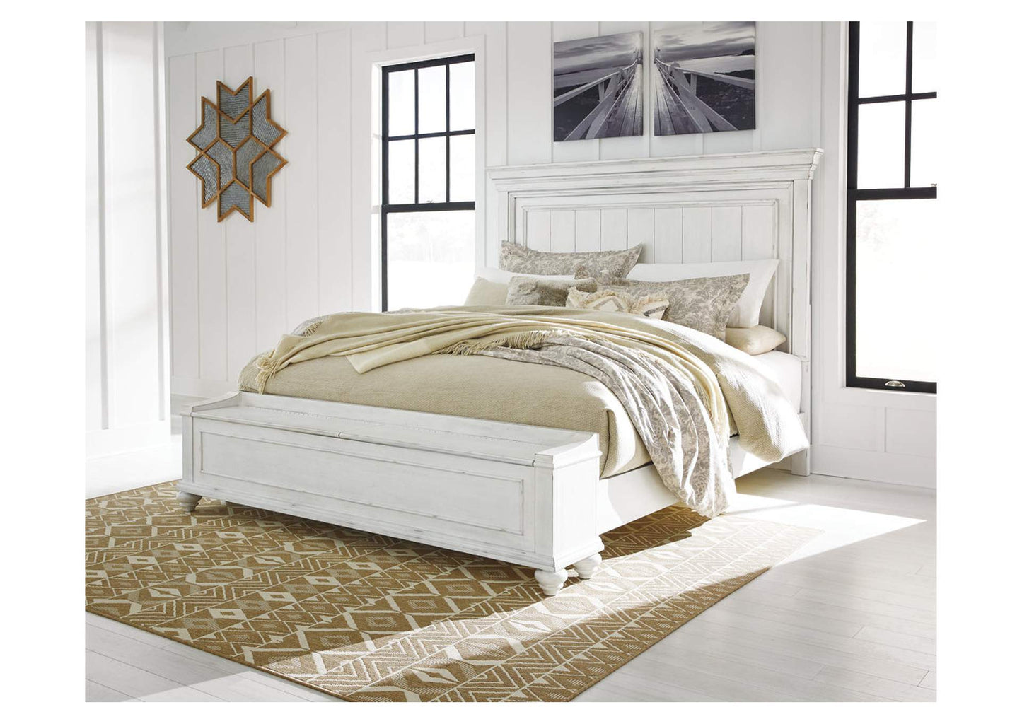 Kanwyn California King Panel Bed with Storage Bench