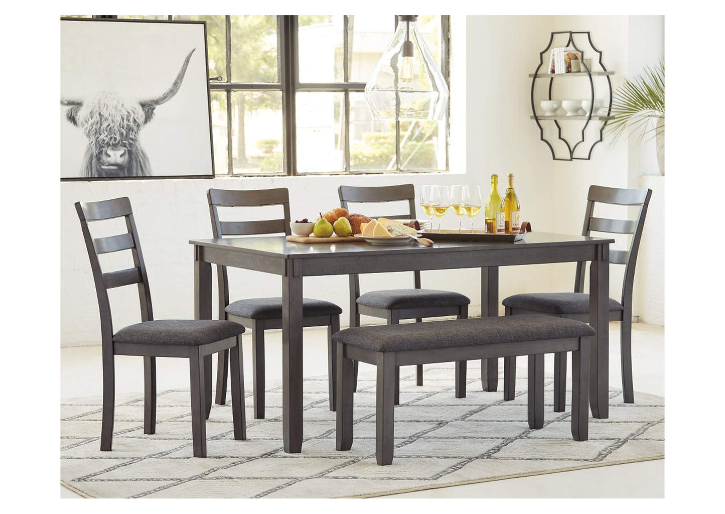 Bridson Dining Table and Chairs with Bench (Set of 6)