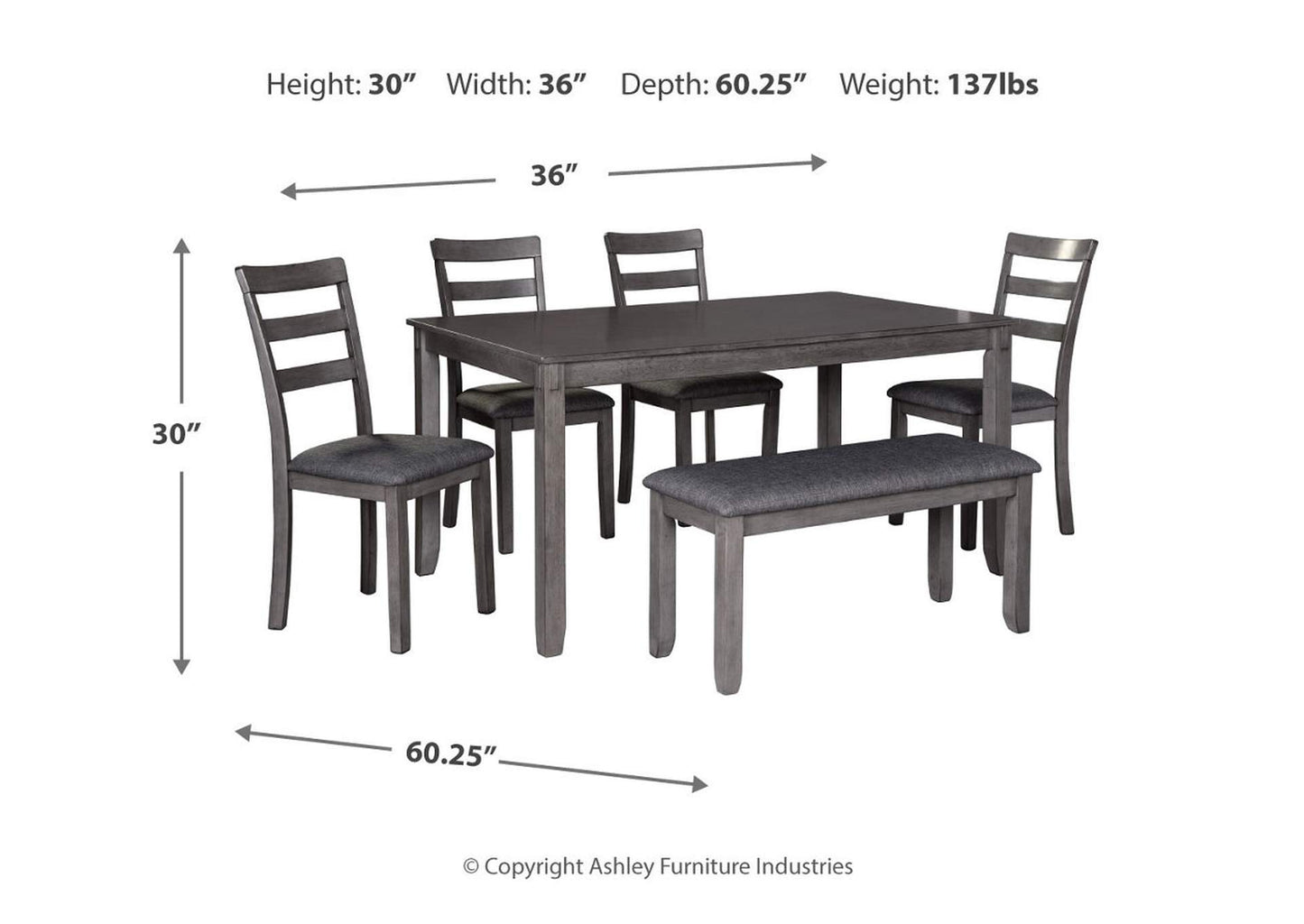 Bridson Dining Table and Chairs with Bench (Set of 6)