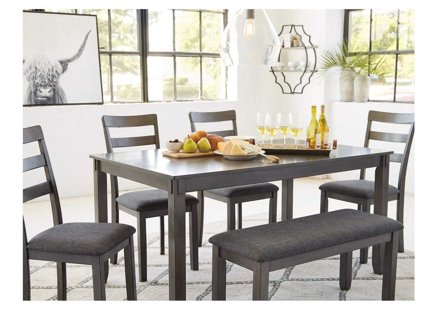 Bridson Dining Table and Chairs with Bench (Set of 6)