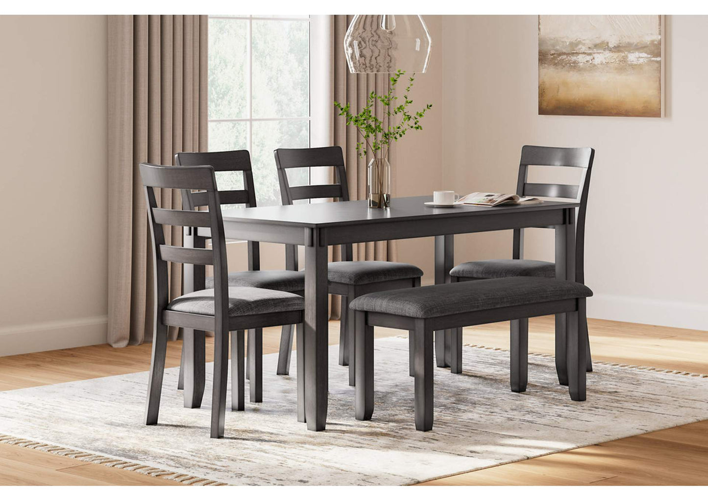 Bridson Dining Table and Chairs with Bench (Set of 6)