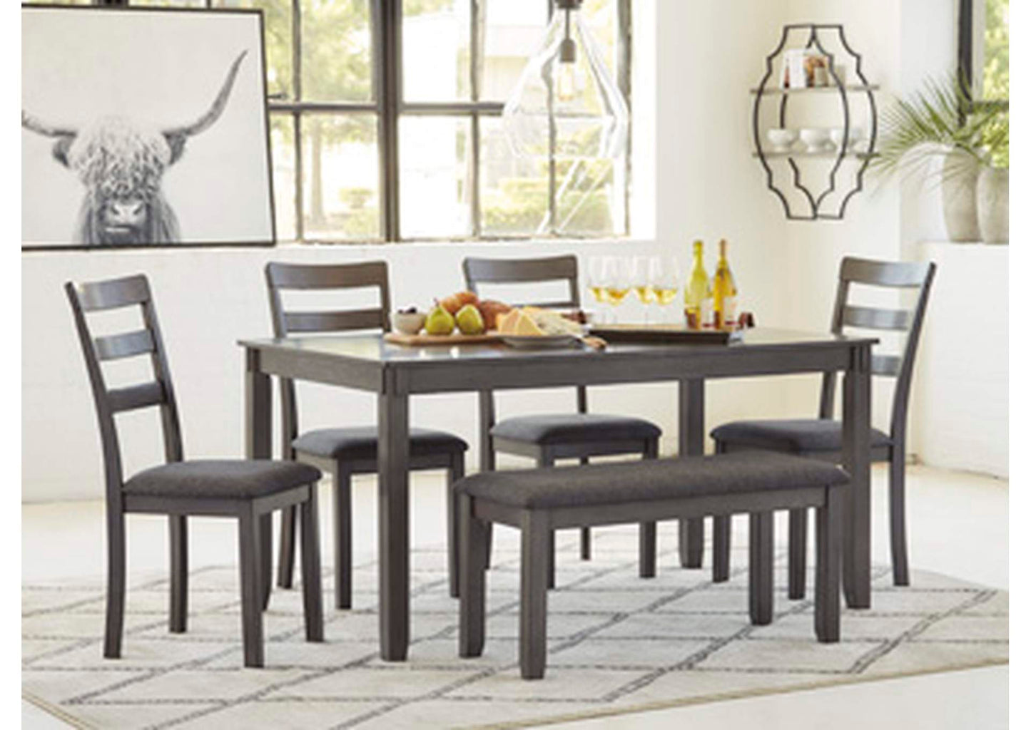 Bridson Dining Table and Chairs with Bench (Set of 6)