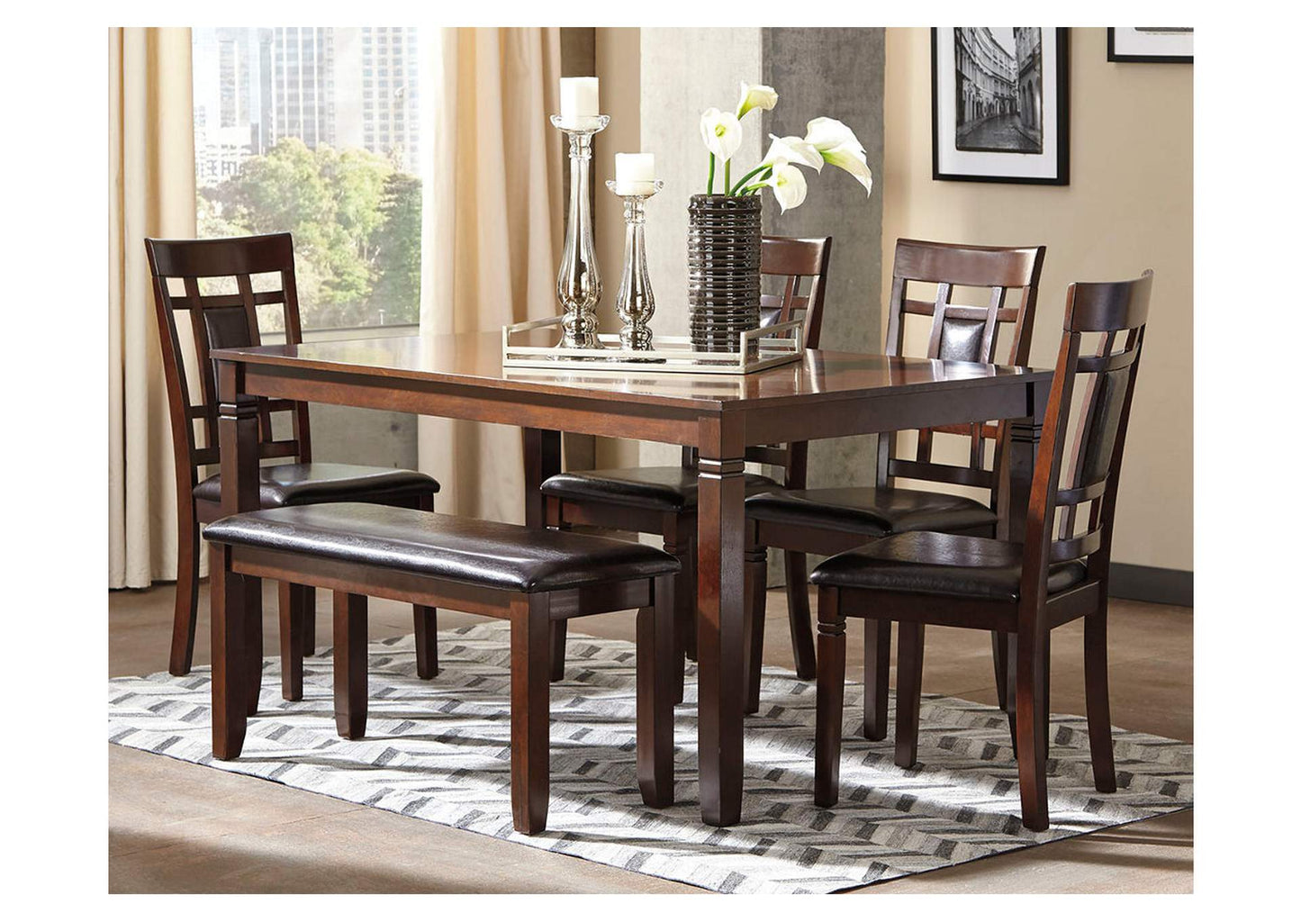 Bennox Dining Table and Chairs with Bench (Set of 6)