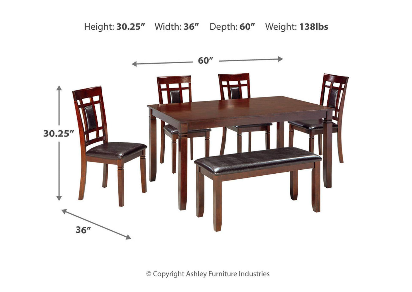 Bennox Dining Table and Chairs with Bench (Set of 6)