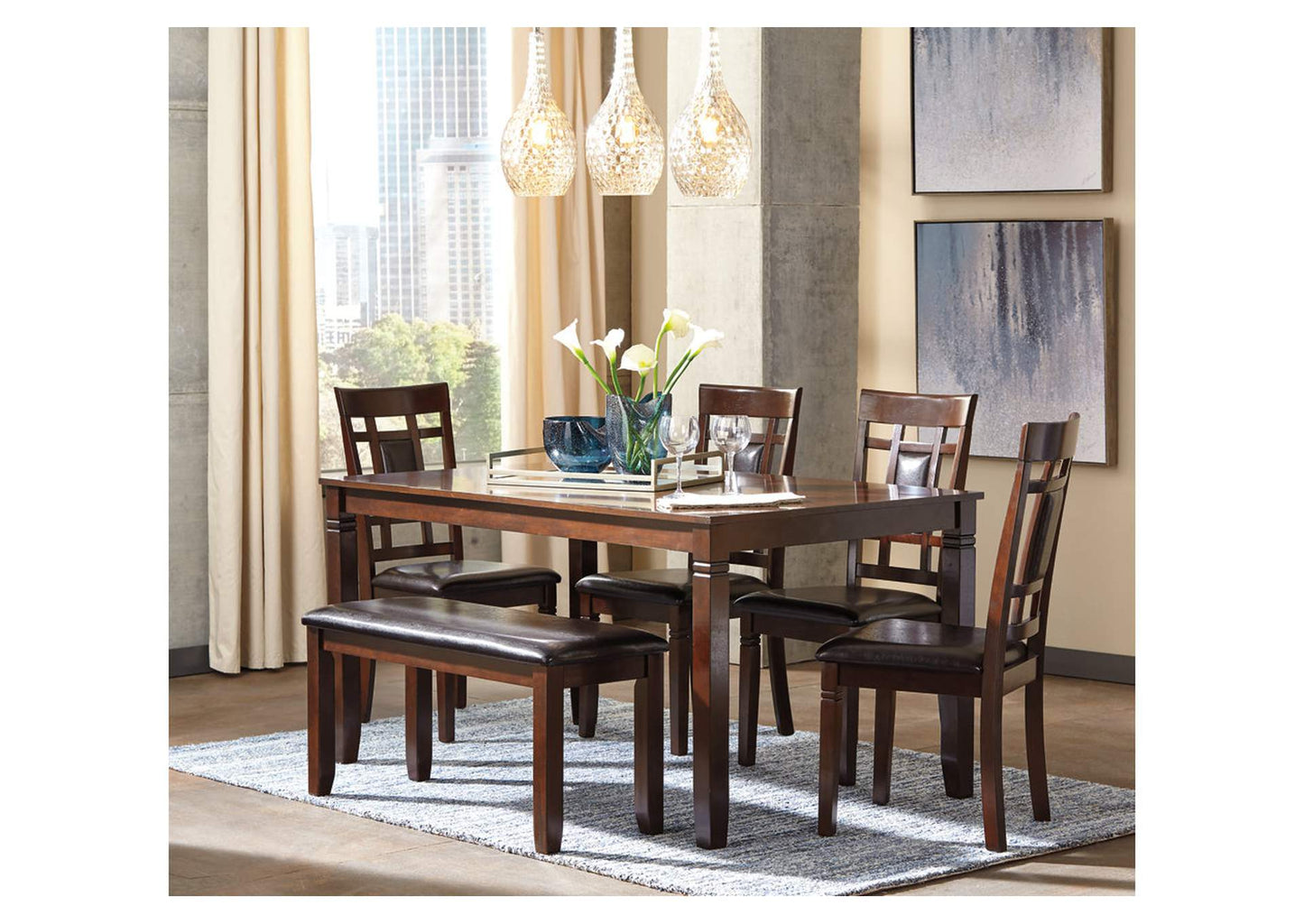 Bennox Dining Table and Chairs with Bench (Set of 6)