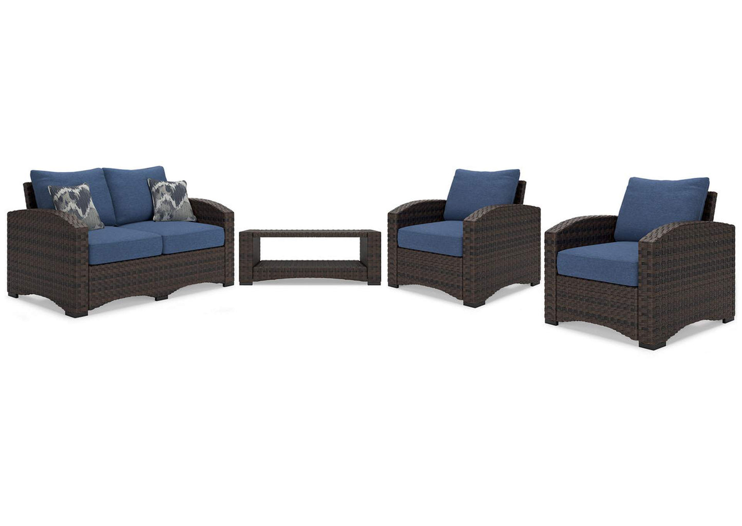 Windglow Outdoor Loveseat and 2 Chairs with Coffee Table