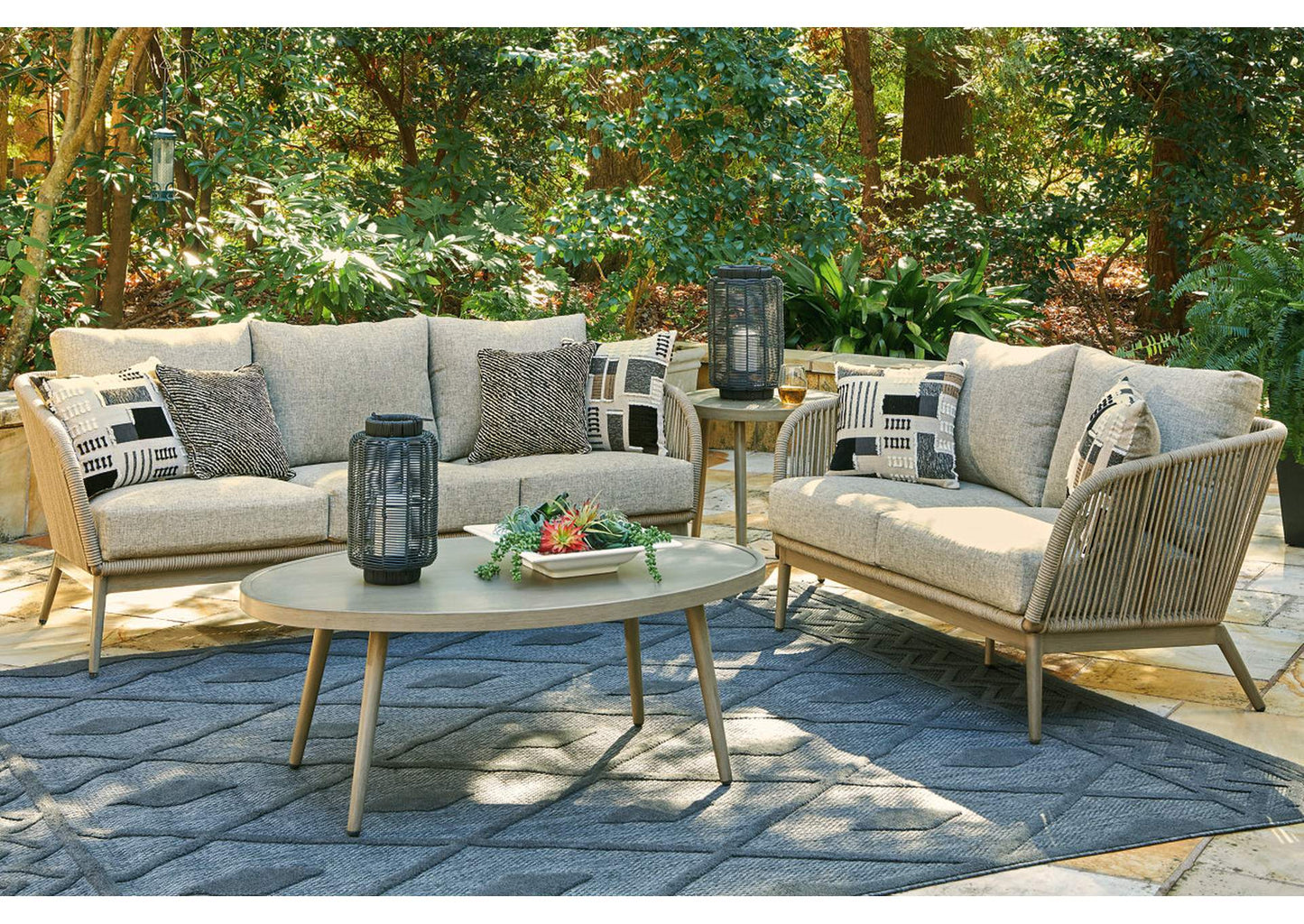 Swiss Valley Outdoor Sofa and Loveseat with Coffee Table