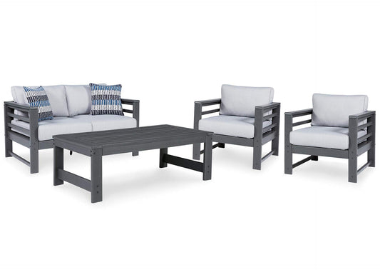 Amora 4-Piece Outdoor Loveseat, Lounge Chairs & Table Set