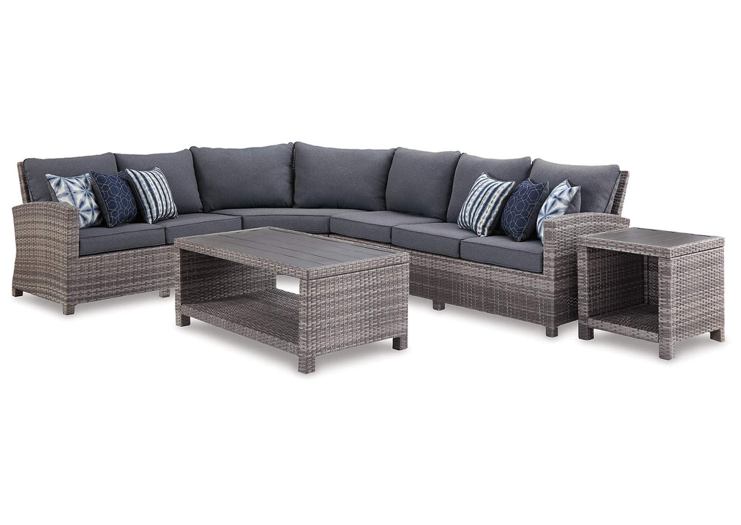 Salem Beach 6 Piece Outdoor Nuvella Sectional with Occasional Tables Set