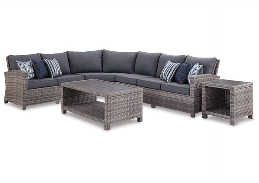 Salem Beach 6 Piece Outdoor Nuvella Sectional with Occasional Tables Set