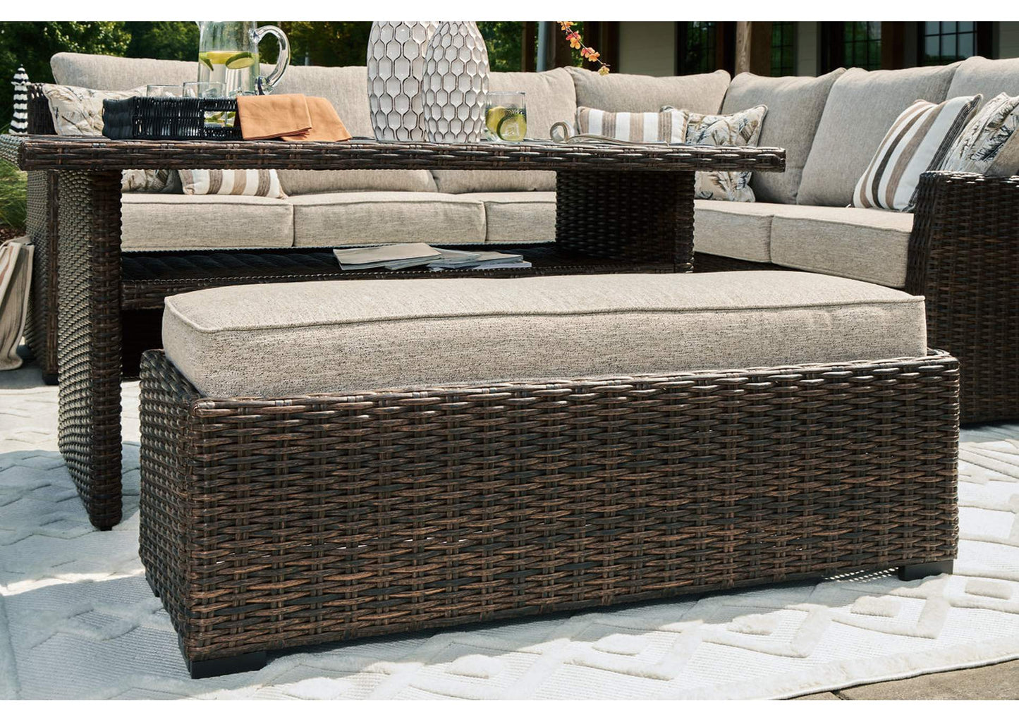 Brook Ranch Outdoor Sofa Sectional/Bench with Cushion (Set of 3)