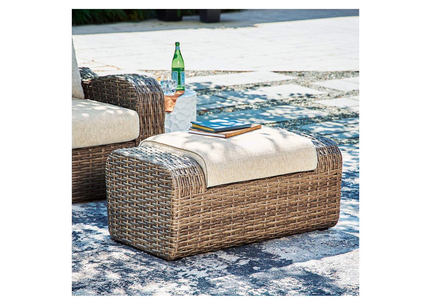 Sandy Bloom Outdoor Ottoman with Cushion