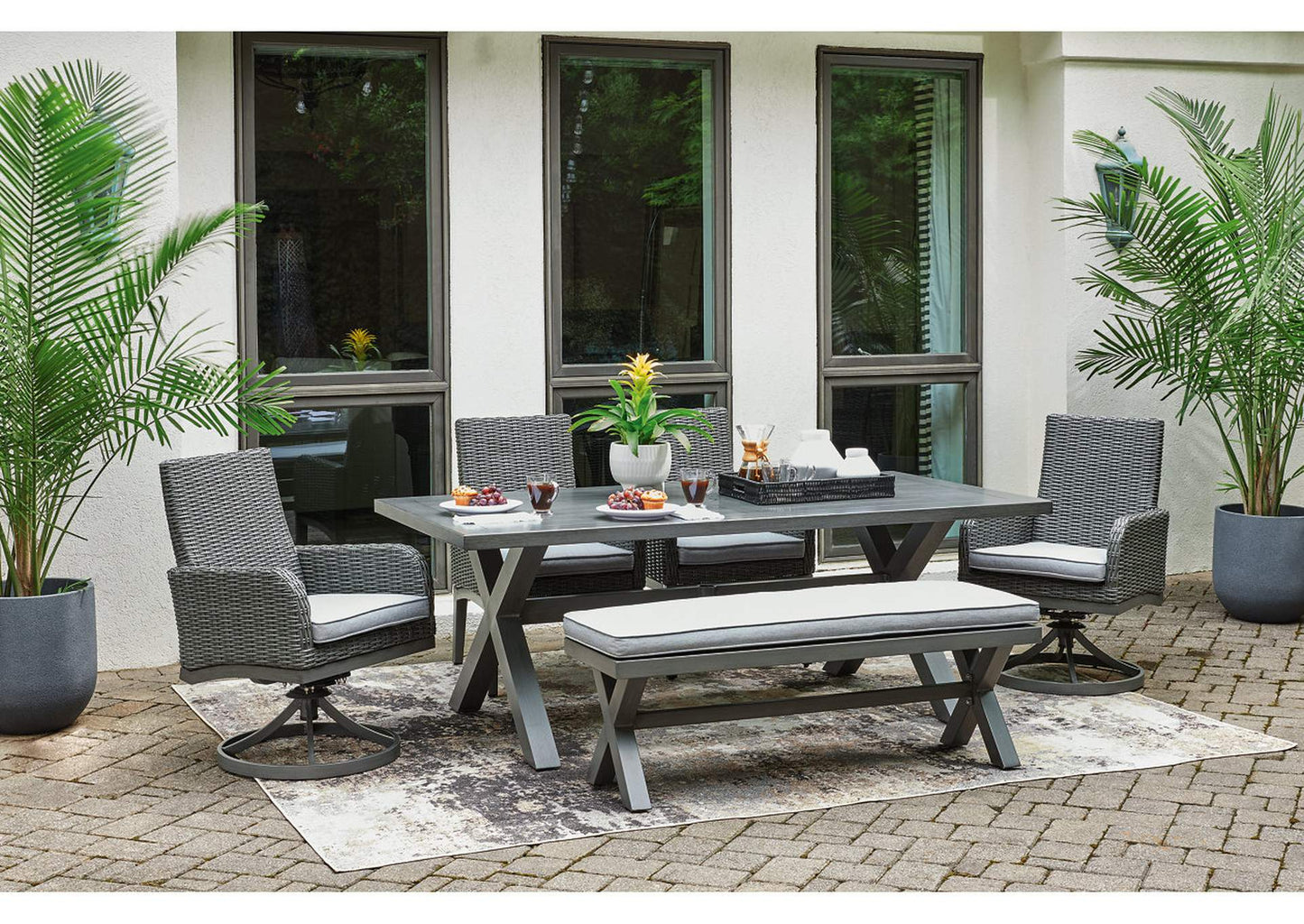 Elite Park Outdoor Dining Table and 4 Chairs and Bench