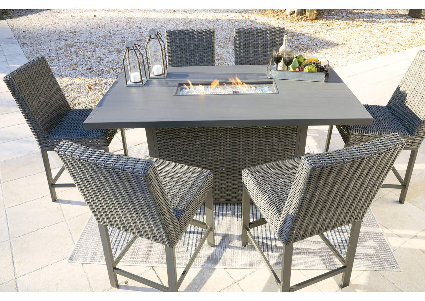 Palazzo 7 Piece Outdoor Bar Stool & Fire Table Set