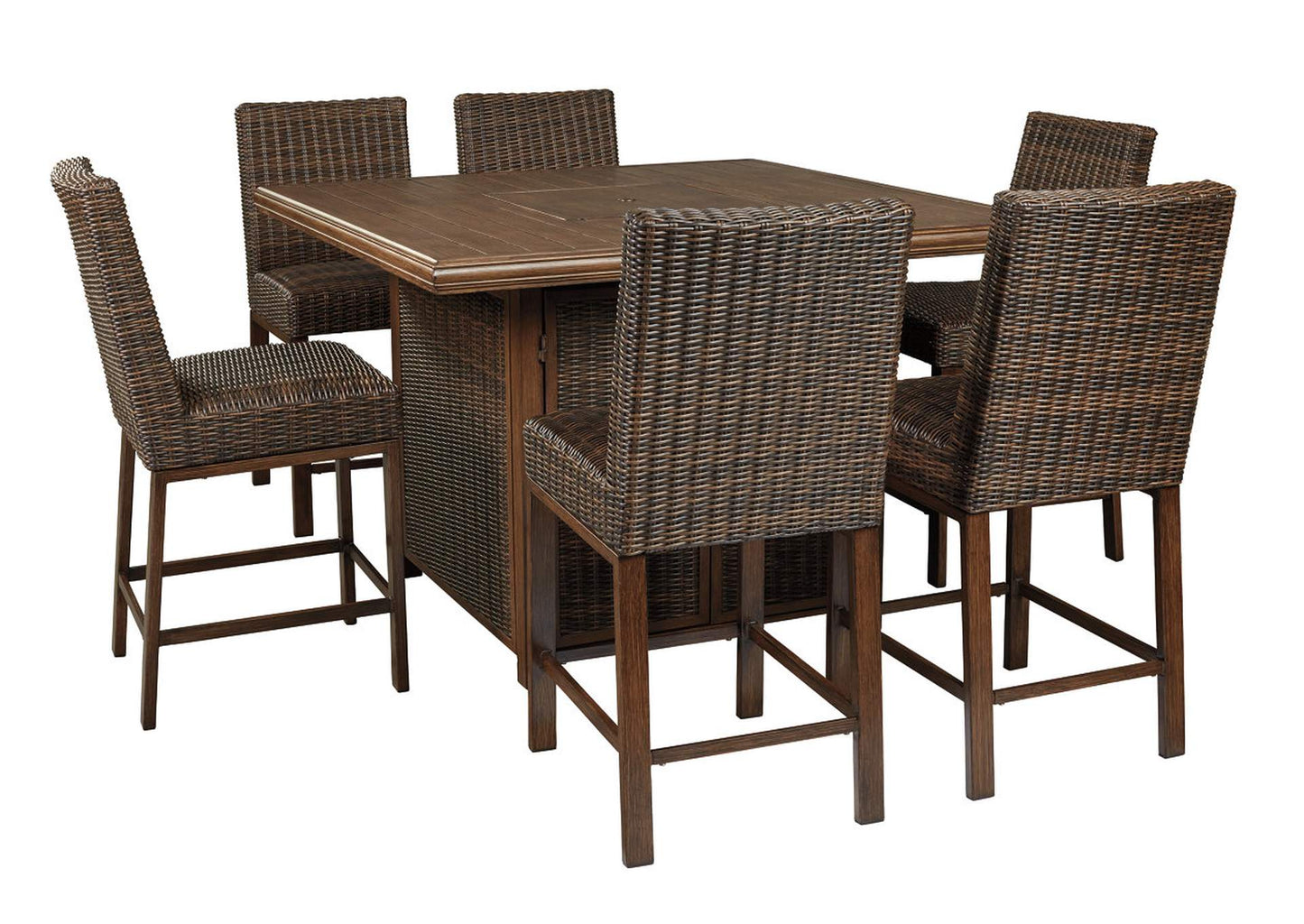 Paradise Trail 7 Piece Outdoor Bar Stool & Fire Table Set