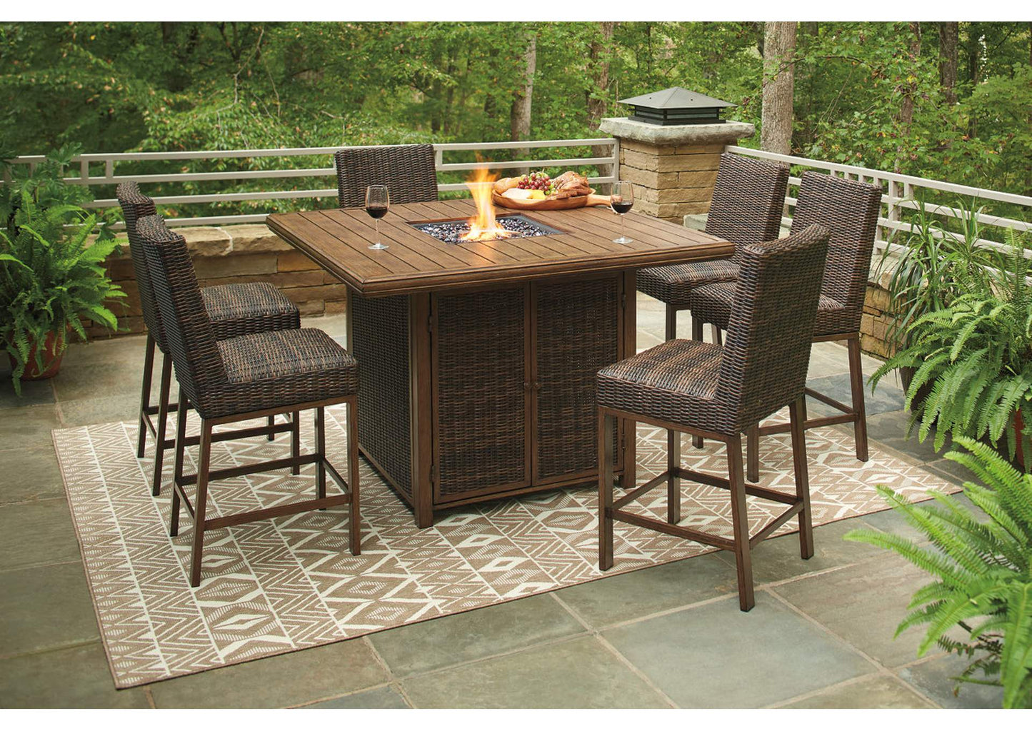 Paradise Trail 7 Piece Outdoor Bar Stool & Fire Table Set