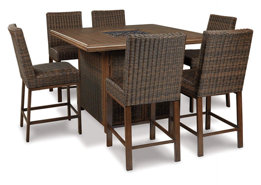 Paradise Trail 7 Piece Outdoor Bar Stool & Fire Table Set