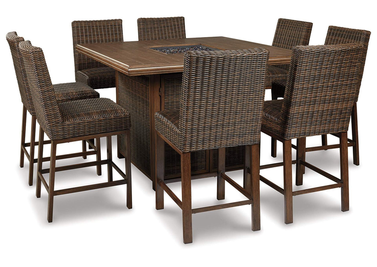 Paradise Trail 9 Piece Outdoor Bar Stool & Fire Table Set