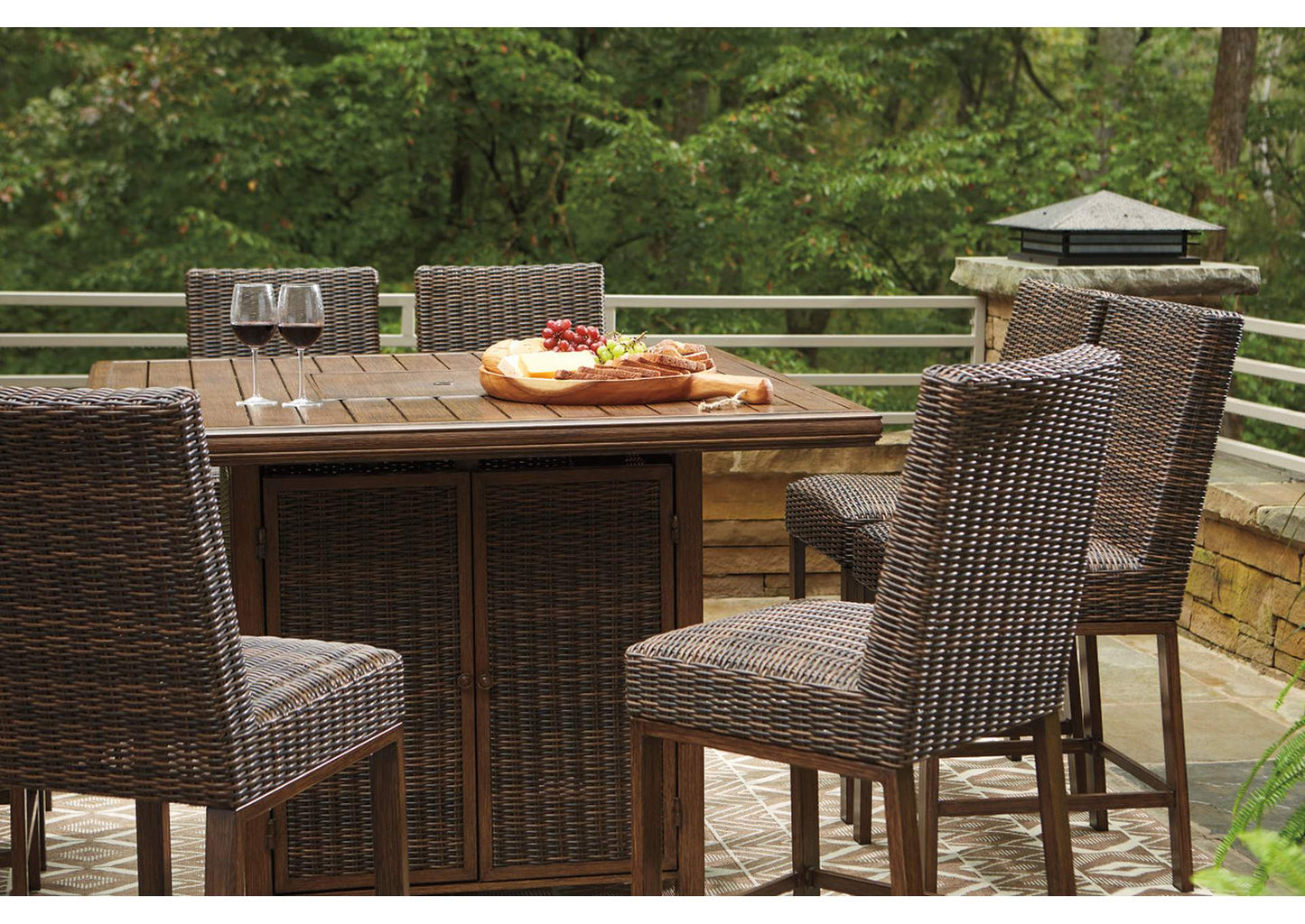 Paradise Trail 9 Piece Outdoor Bar Stool & Fire Table Set