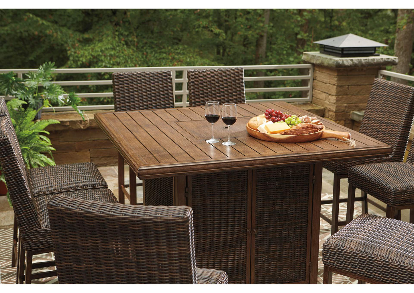 Paradise Trail 9 Piece Outdoor Bar Stool & Fire Table Set