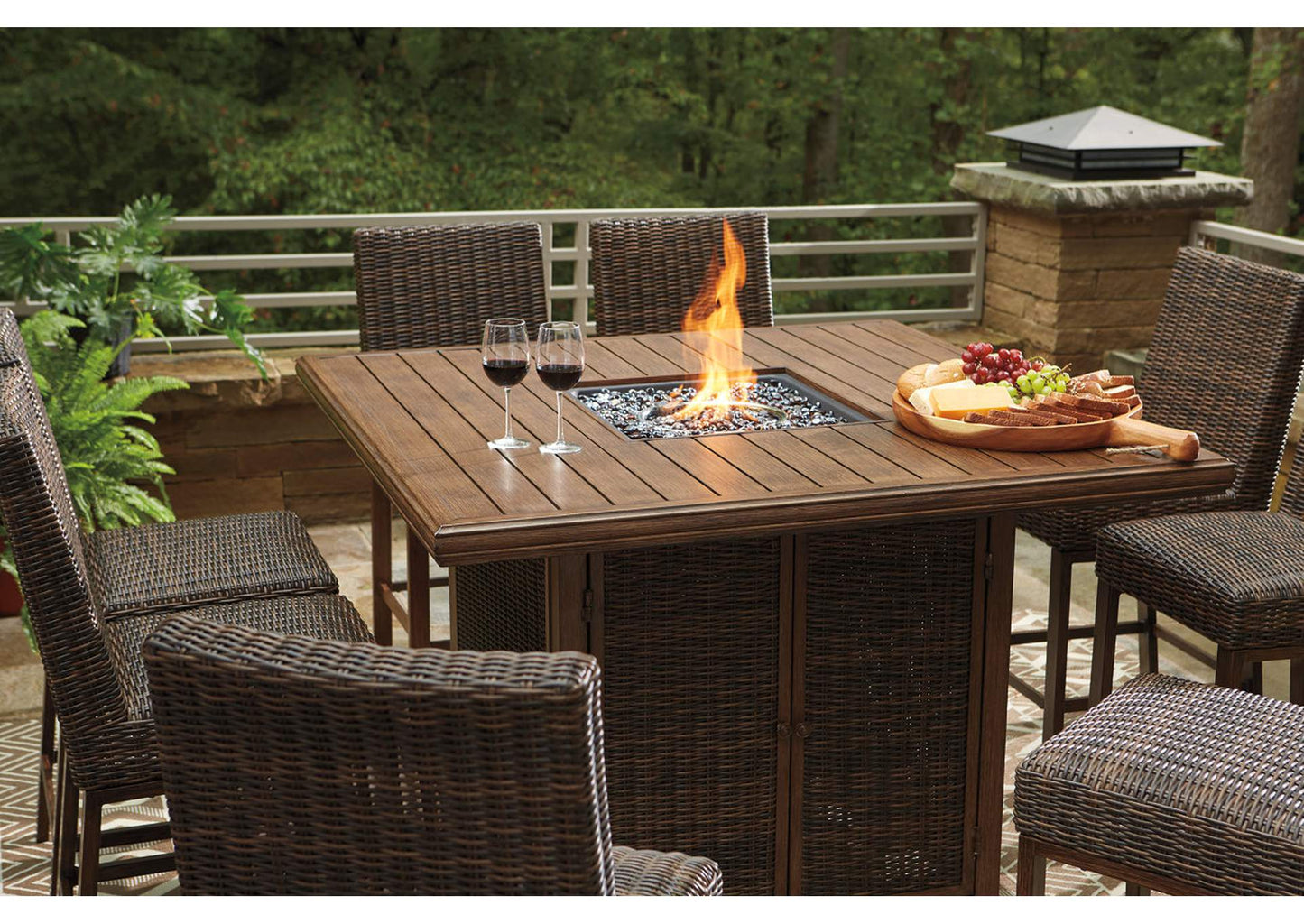 Paradise Trail 9 Piece Outdoor Bar Stool & Fire Table Set