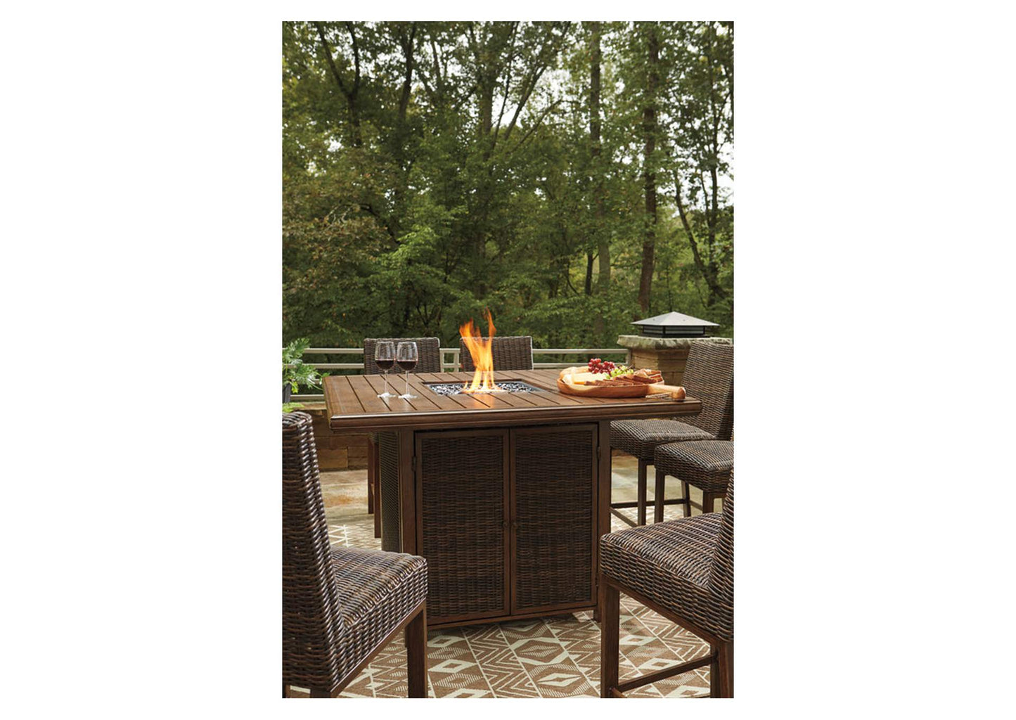 Paradise Trail 9 Piece Outdoor Bar Stool & Fire Table Set