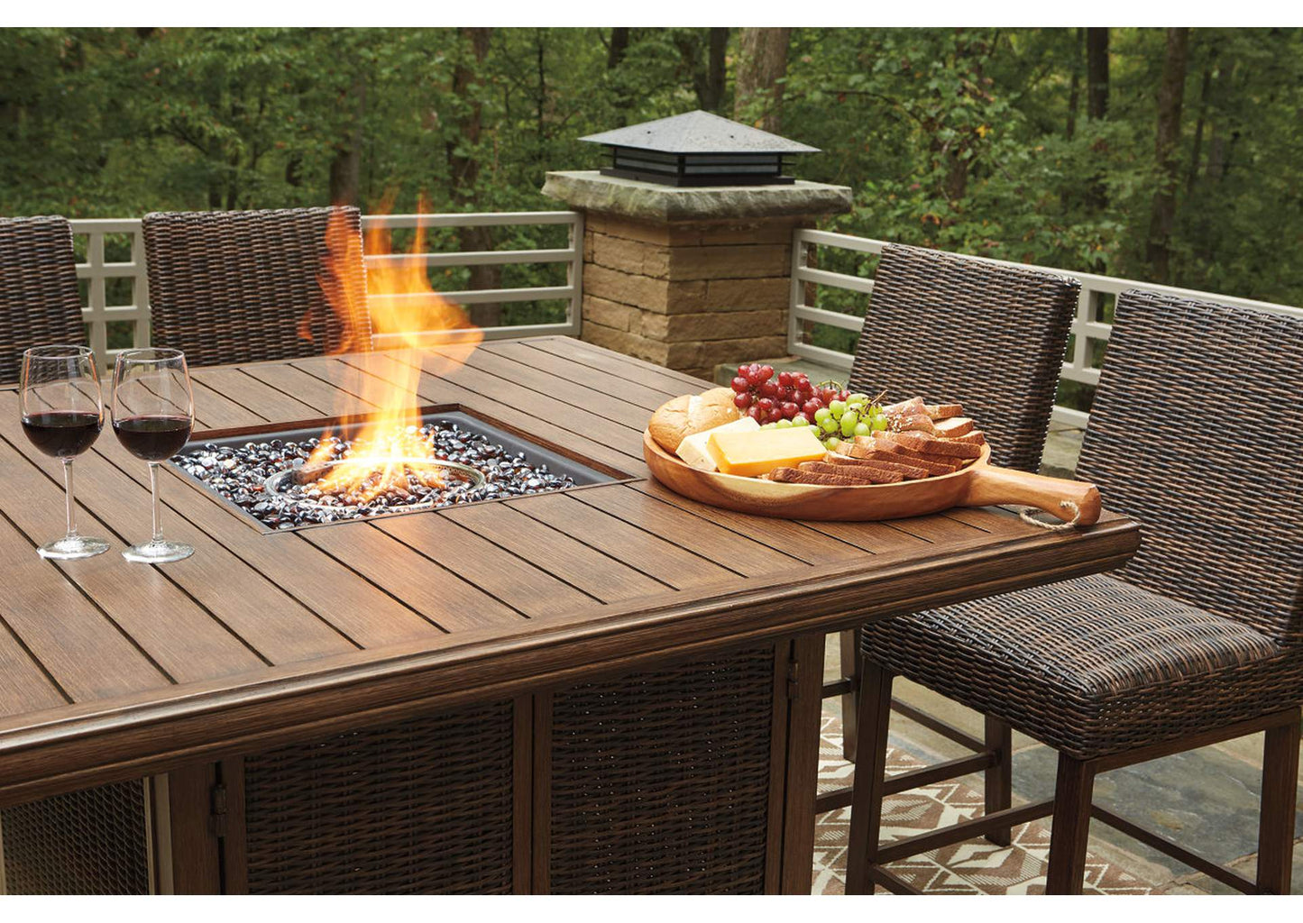 Paradise Trail 9 Piece Outdoor Bar Stool & Fire Table Set