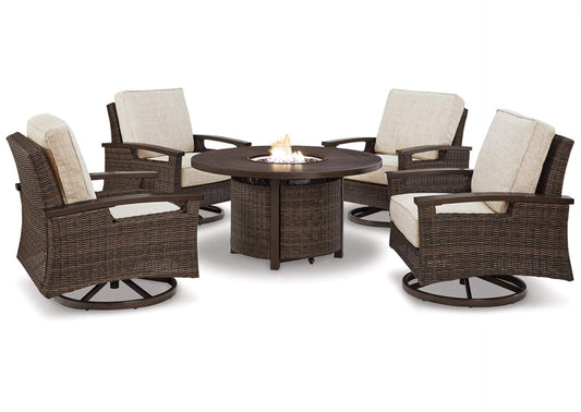 Paradise Trail 5-Piece Outdoor Fire Pit Table & Swivel Lounge Chairs Set