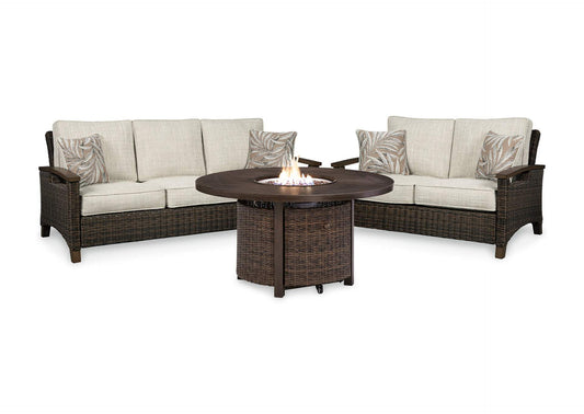 Paradise Trail Outdoor Sofa and Loveseat with Fire Pit Table