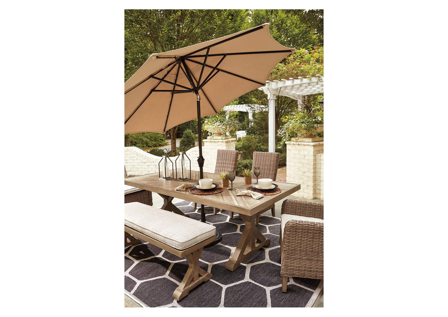 Beachcroft Outdoor Dining Table and 2 Chairs and 2 Benches