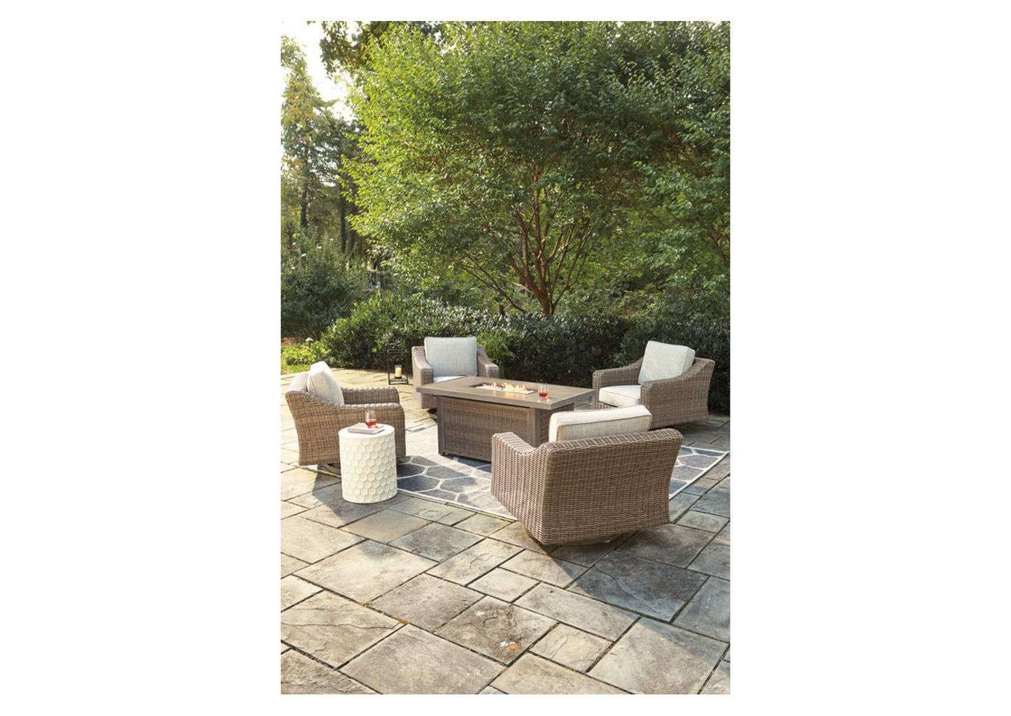 Beachcroft 5-Piece Outdoor Fire Pit Table & Swivel Lounge Chairs Set