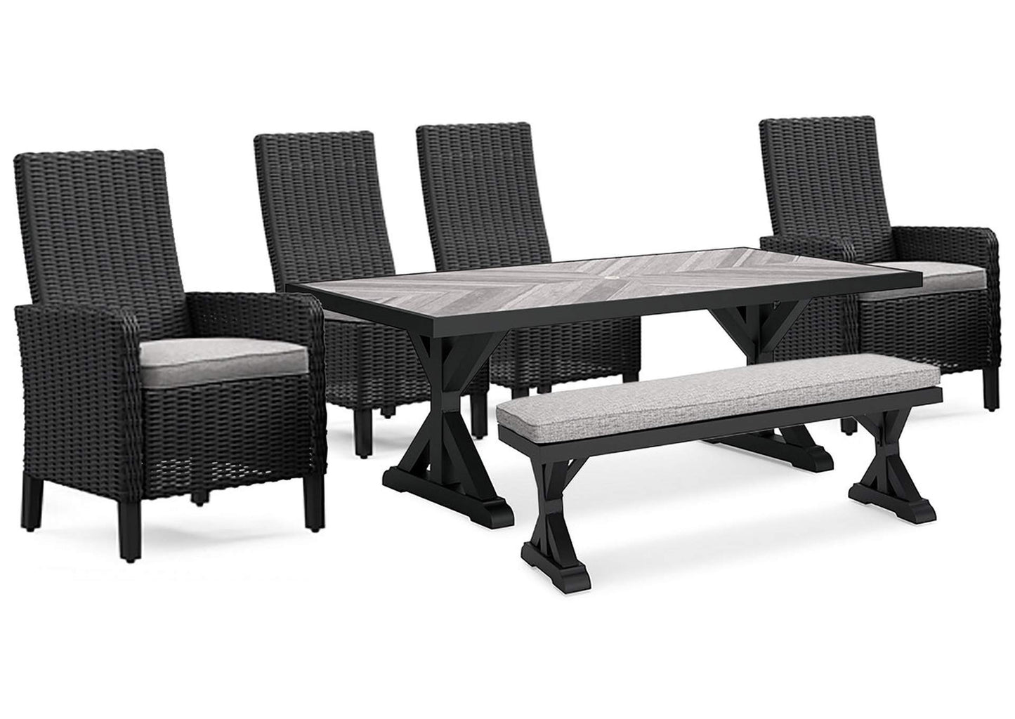 Beachcroft Outdoor Dining Table and 4 Chairs and Bench